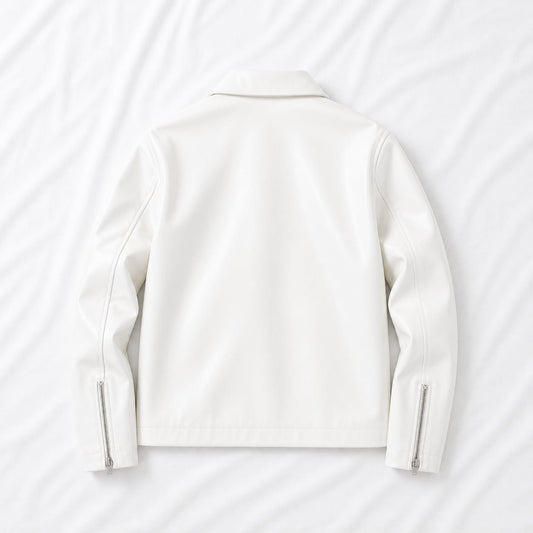 Urban Rebel Boxy Cropped Leather Jacket | Premium Unisex Streetwear (WHITE)