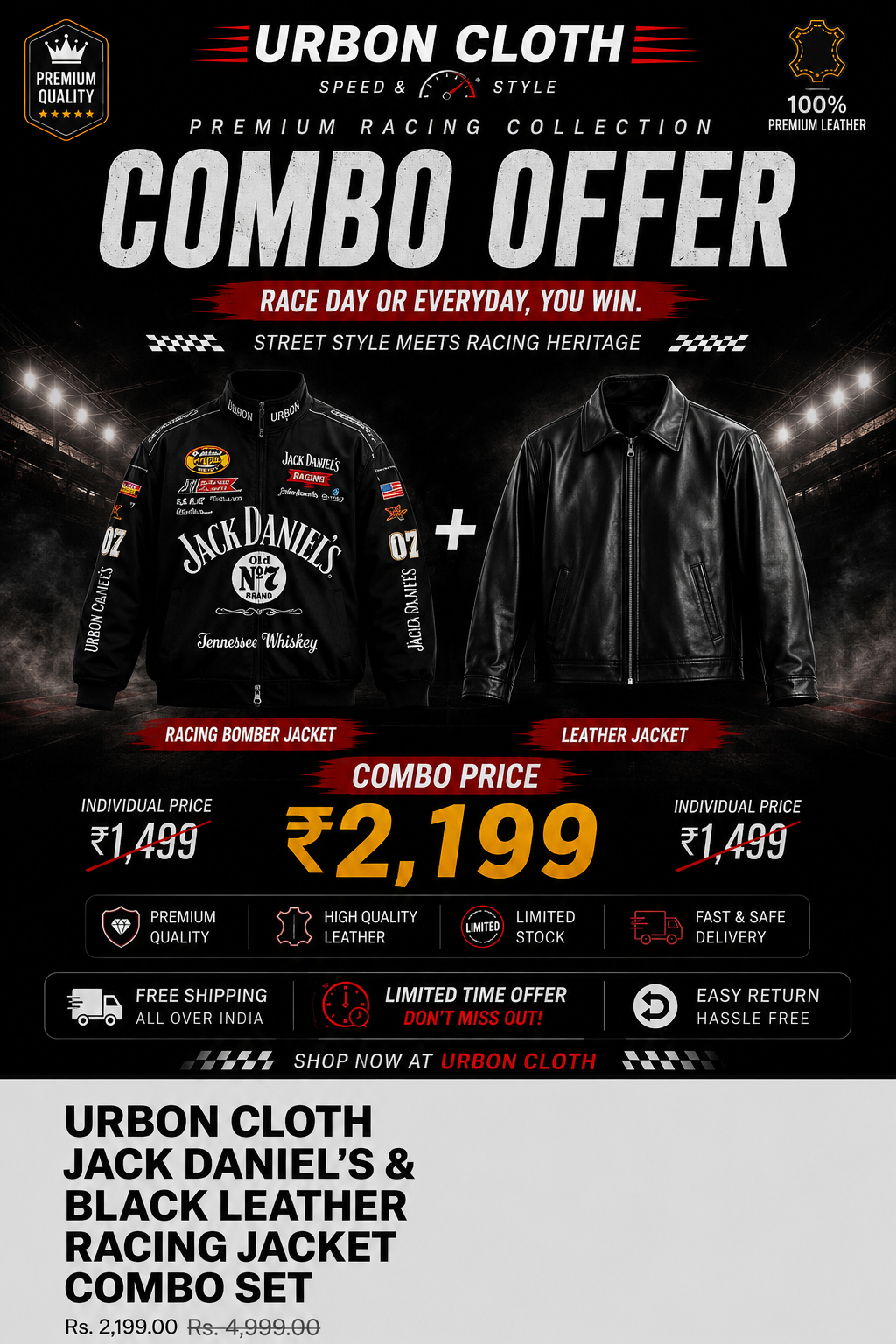 🖤 Jack Daniel's Racing & Black Leather Jacket Combo 🏁