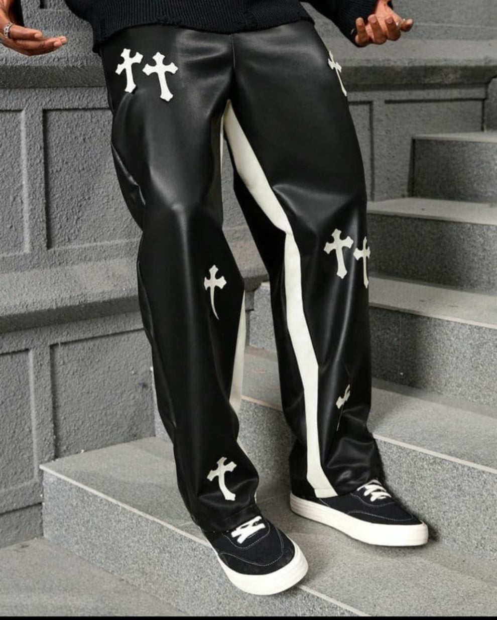 Black Gothic Cross Patch Jogger Pants – Premium Streetwear by Urbon Cloth