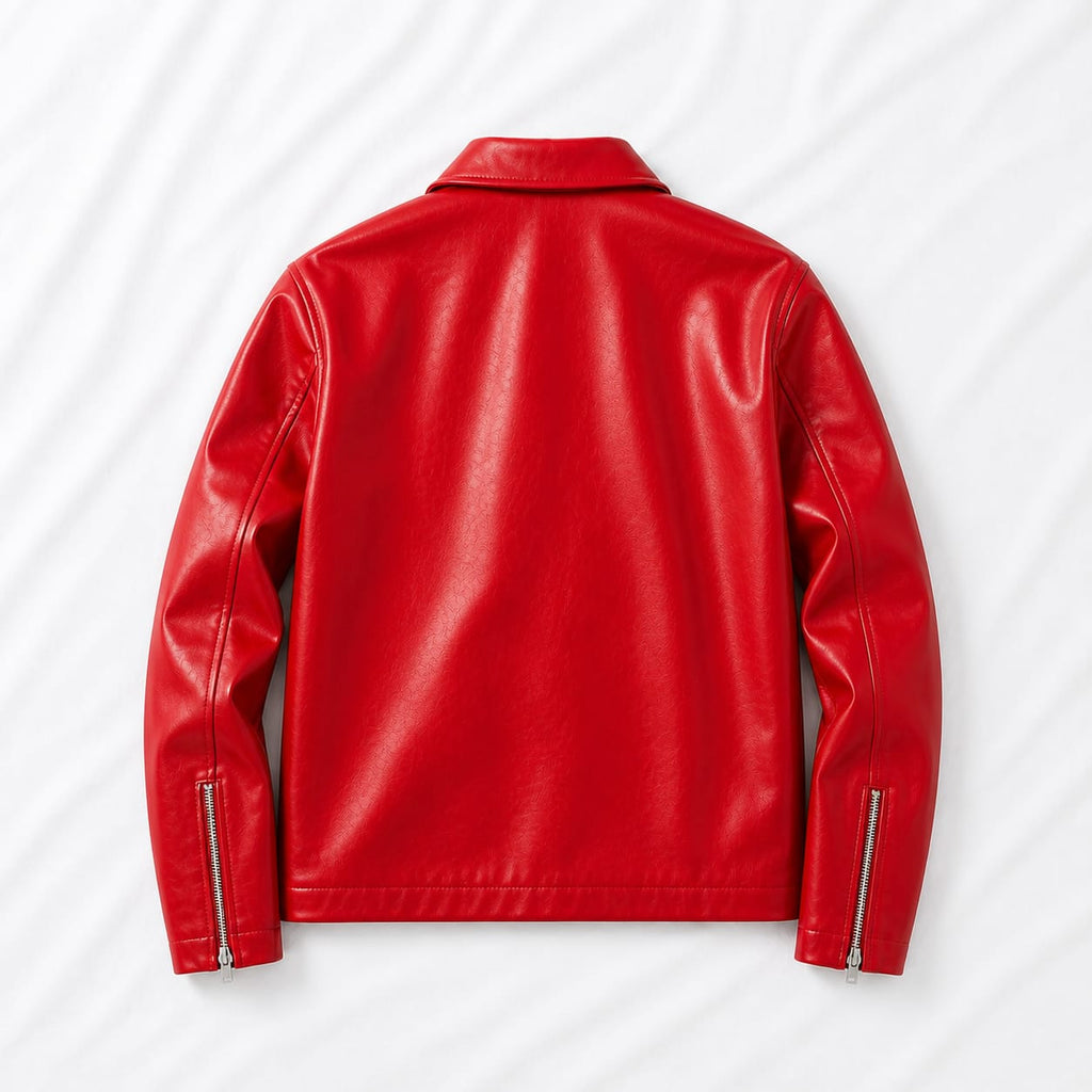 Urban Rebel Boxy Cropped Leather Jacket | Premium Unisex Streetwear (RED)