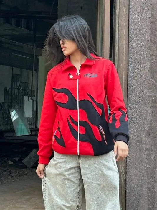 Red Flame Patch Motorsport Jacket