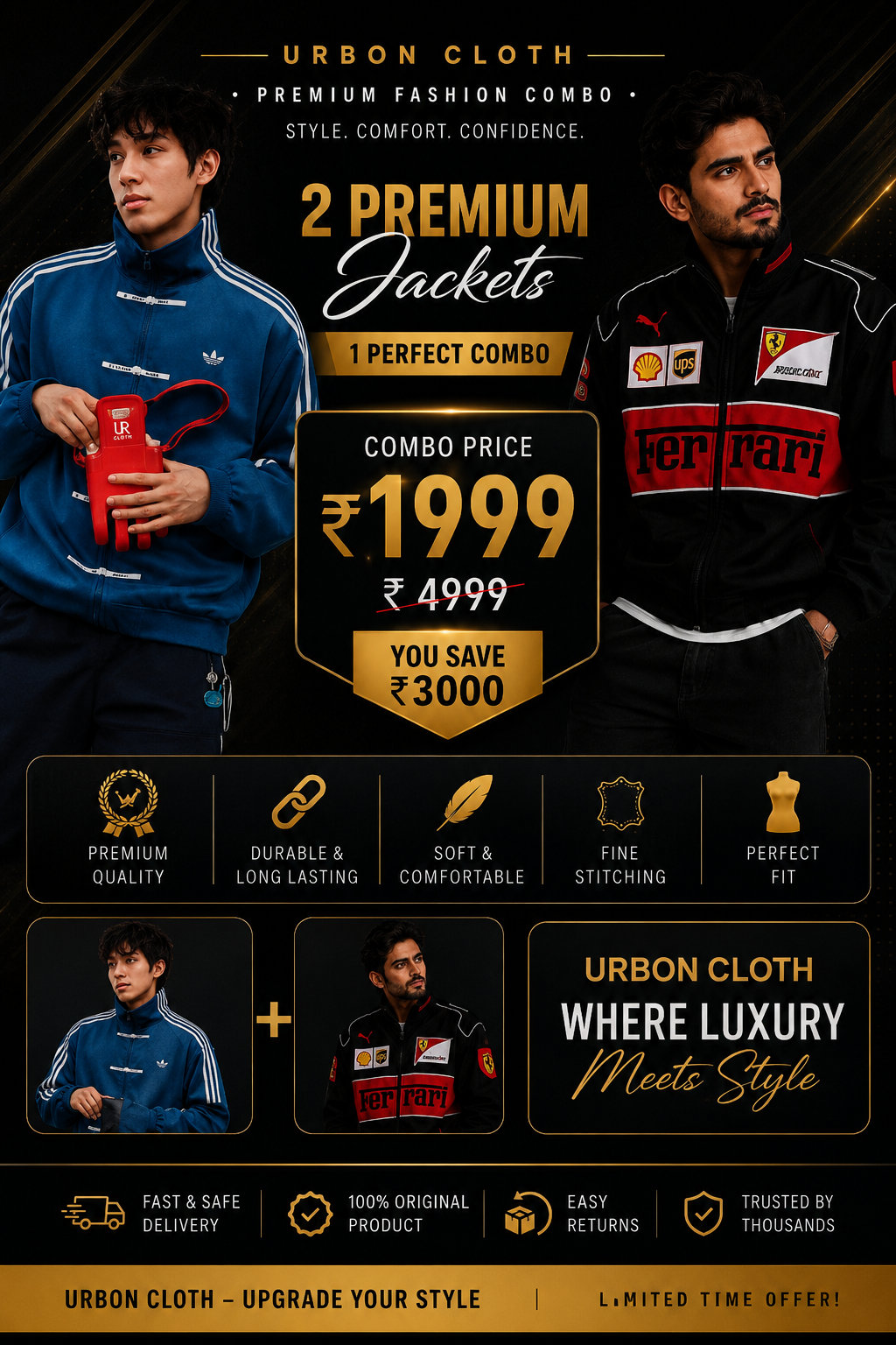 🖤 Ferrari + Blue Track Jacket Combo | Premium Collection