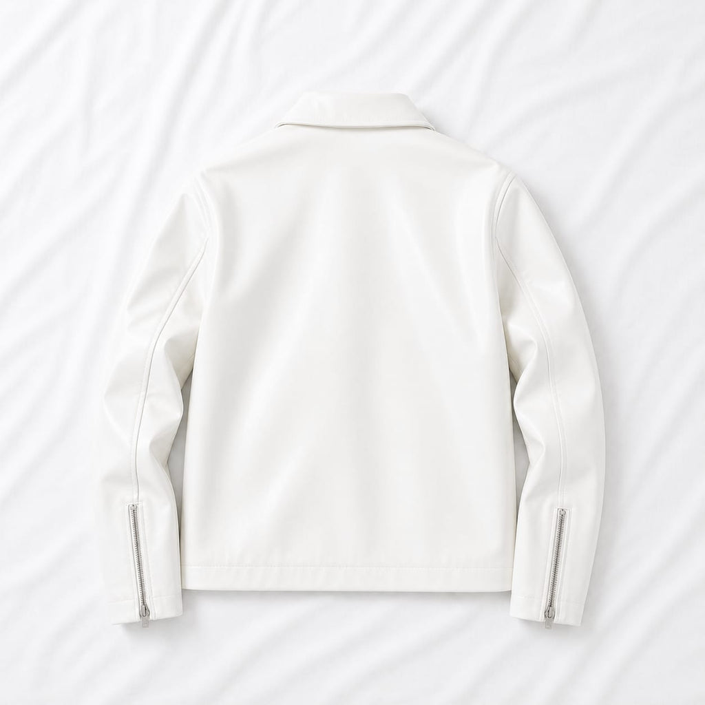 Urban Rebel Boxy Cropped Leather Jacket | Premium Unisex Streetwear (WHITE)
