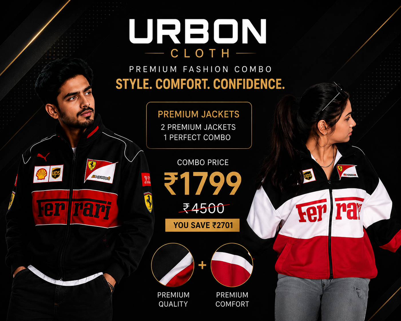 Ferrari Racing Jacket Combo for Couples | Premium Streetwear | Urbon Cloth